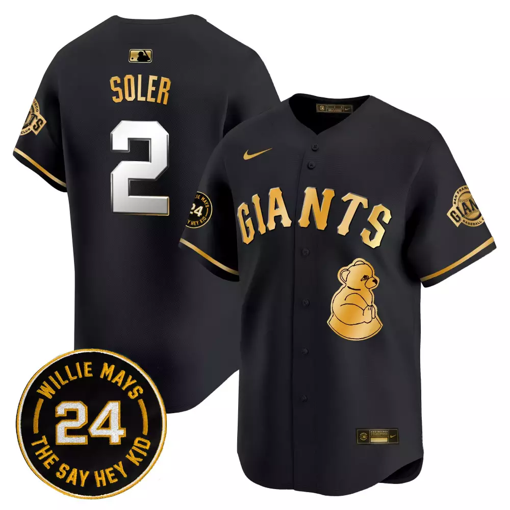 Jorge Soler 2 Giants Jersey Black Willie Mays 2023 Men Gold Vapor Premier Limited