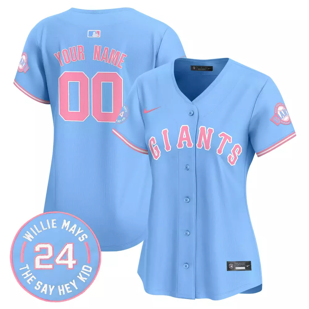 Custom Giants Jersey Light Blue Women Pink Vapor Premier Limited All Stitched