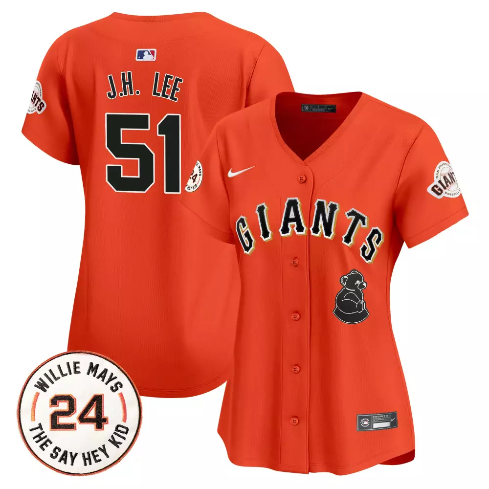 J.h. Lee 51 Giants Jersey Orange Willie Mays 24 Say Hey Kid Women Black White Vapor