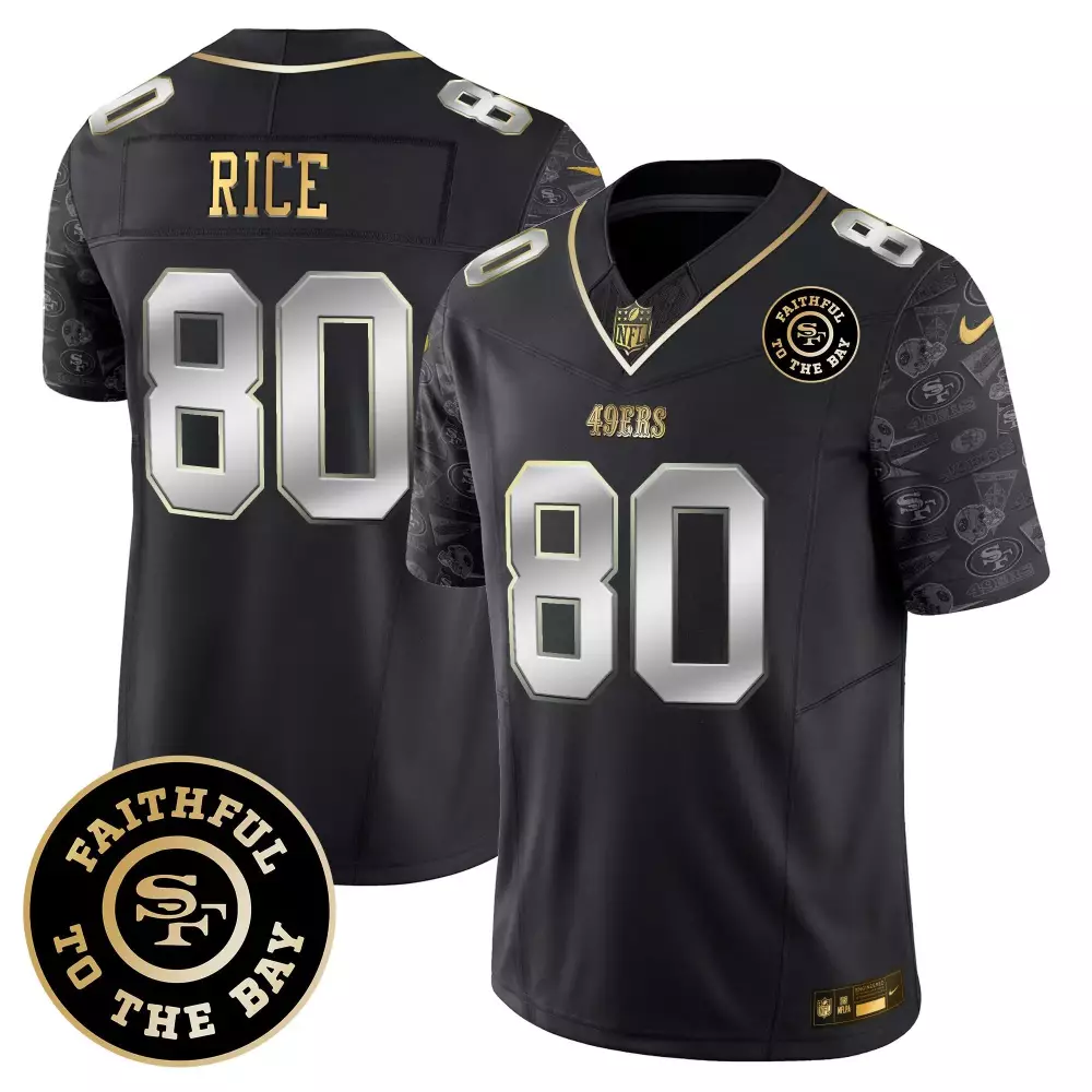 Jerry Rice 80 49ERS Jersey Black Faithful To The Bay Men Gold Silver Limited Vapor