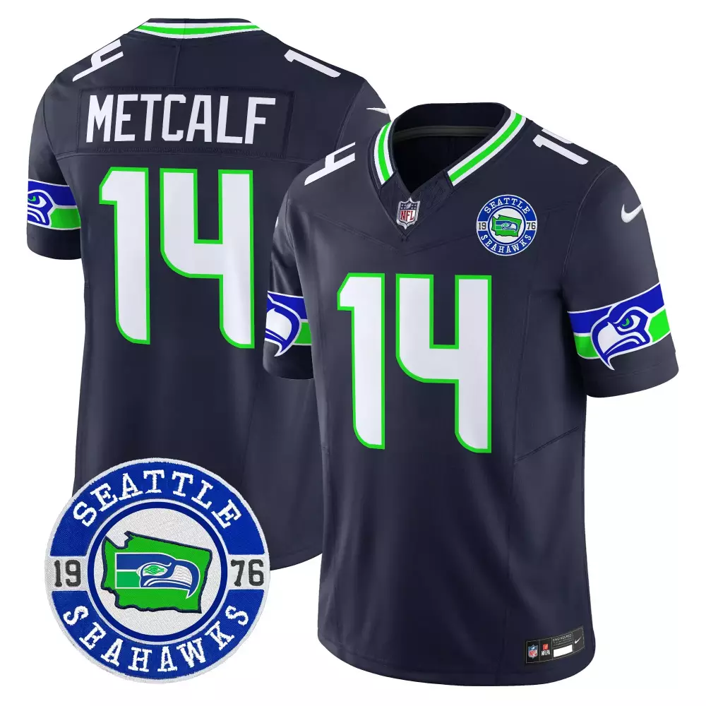 Dk Metcalf 14 Seattle Seahawks Jersey Navy Blue 1976 Men Player Green White Vapor