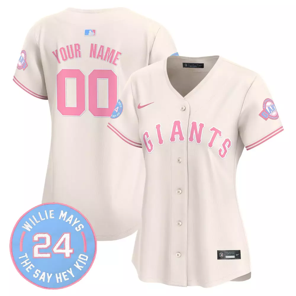 Custom Giants Jersey Cream Women Pink Vapor Premier Limited All Stitched