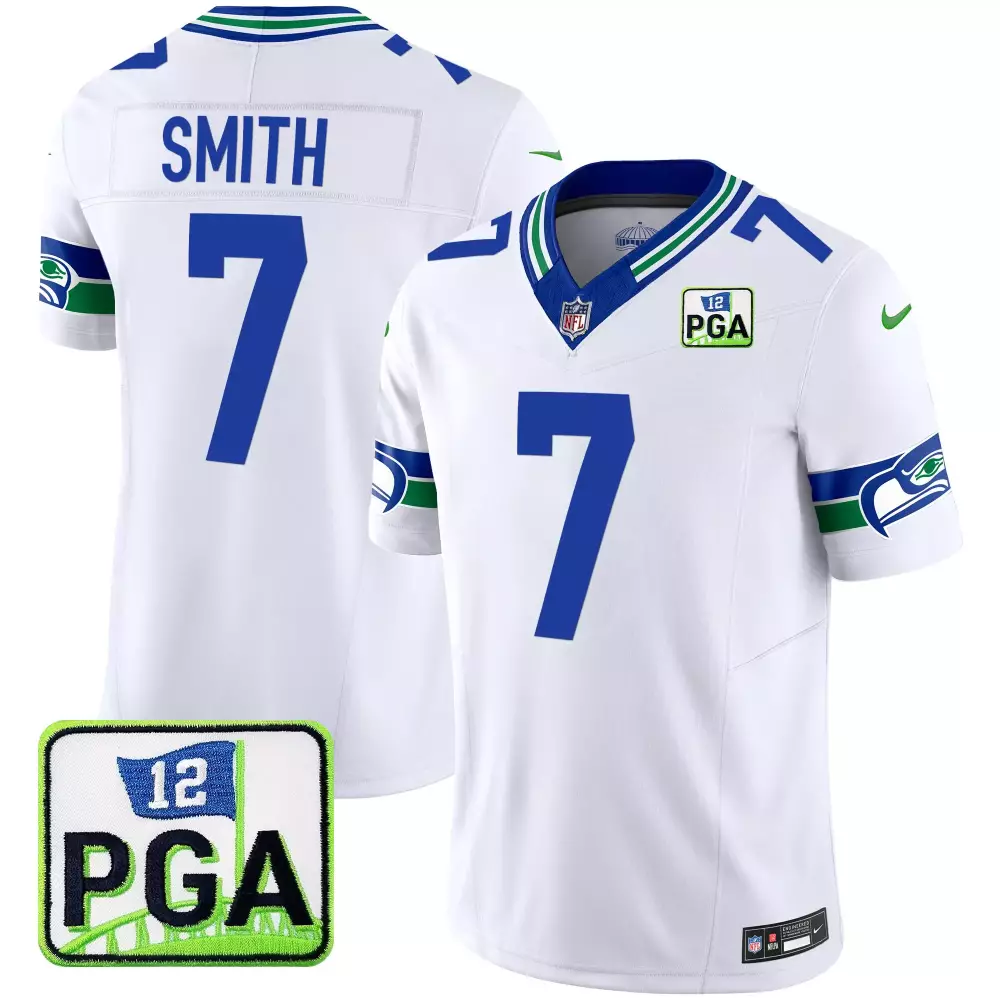 Geno Smith 7 Seattle Seahawks Jersey White Pga Championship Men Alternate Blue Green