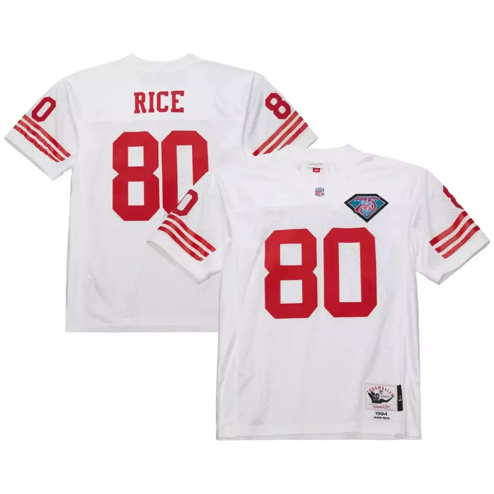 Jerry Rice 80 San Francisco 49ers Jersey White 1994 Throwback 75th Anniversary Men