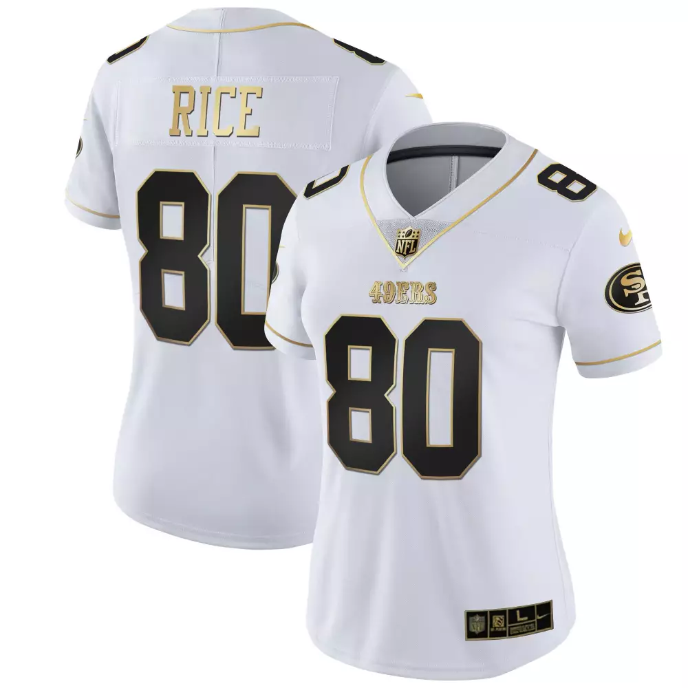 Jerry Rice 80 49ERS Jersey White Women Black Gold All Stitched Vapor