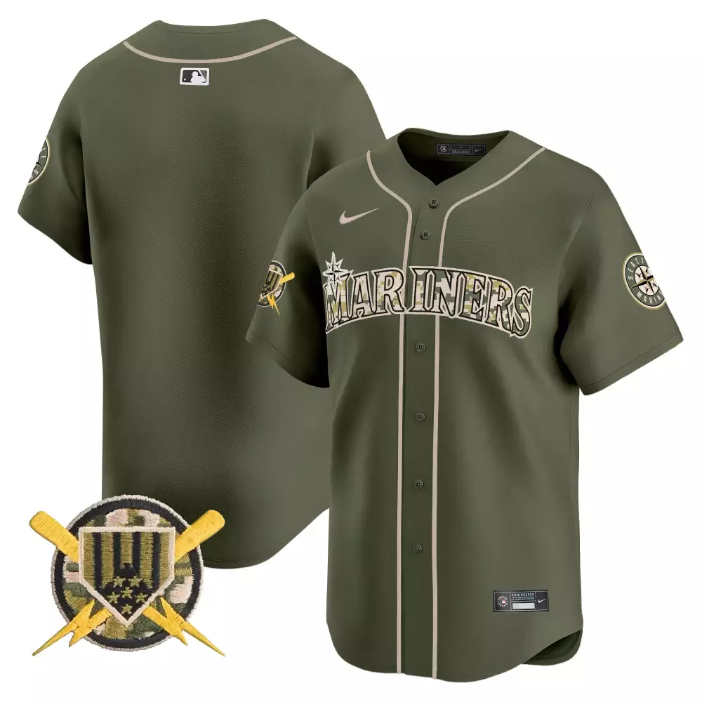 Rodgers 12 Mariners Jersey Olive Green Armed Forces Day Seattle Men Cream Yellow