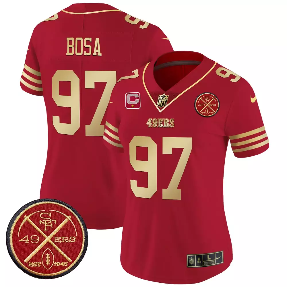 Nick Bosa 97 49ERS Jersey Red 1946 Men Gold Vapor Limited All Stitched