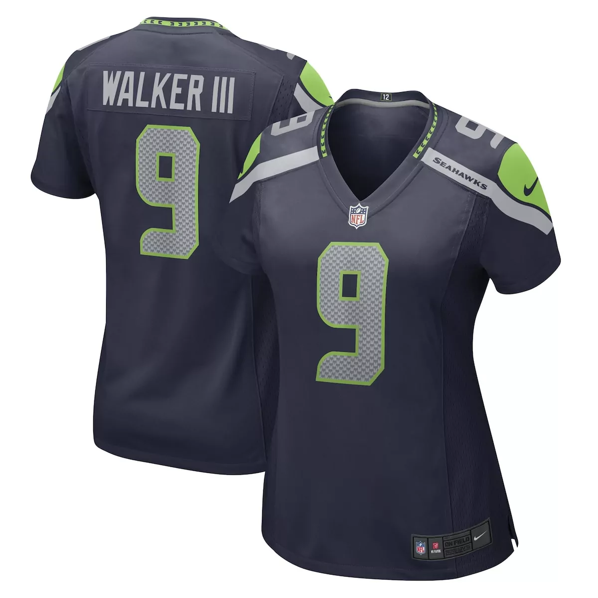 Kenneth Walker 9 Seattle Seahawks Jersey Navy Blue Women NFL Lime Green Gray