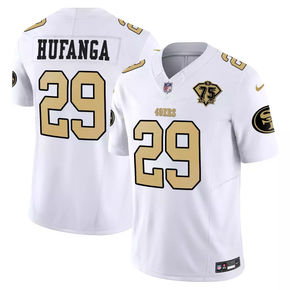 Talanoa Hufanga 29 49ERS Jersey White 75th Anniversary Men Alternate Gold All Stitched