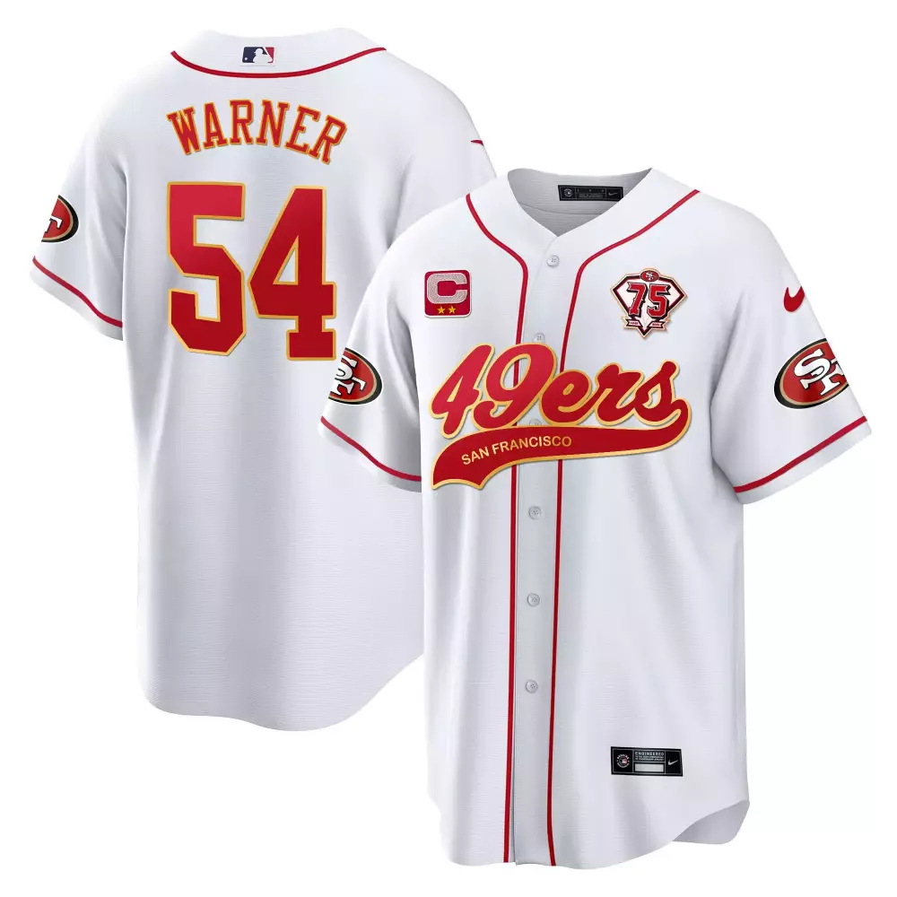 Fred Warner 54 Jersey White 75th Anniversary San Francisco 49ers Men Red Gold All
