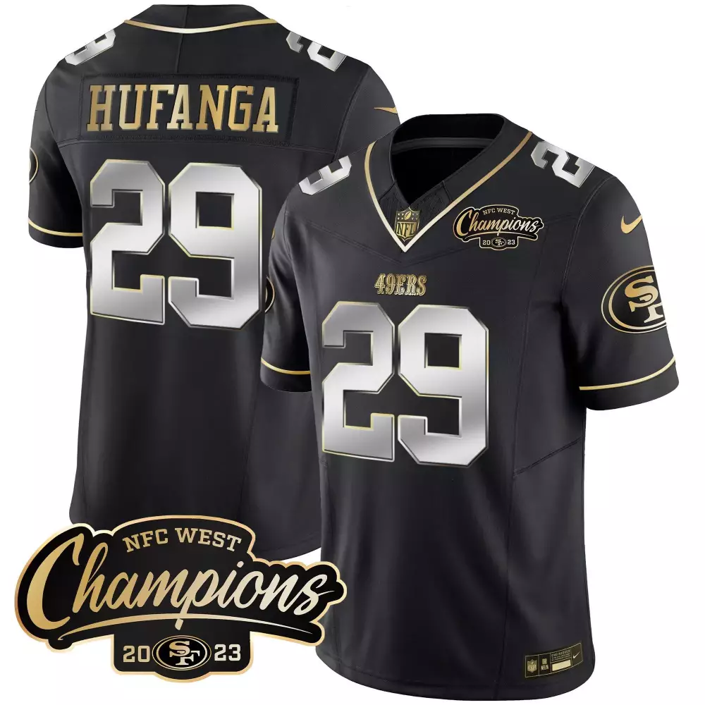 Talanoa Hufanga 29 49ERS Jersey Black NFC West Champions 2023 Men Gold Silver Limited