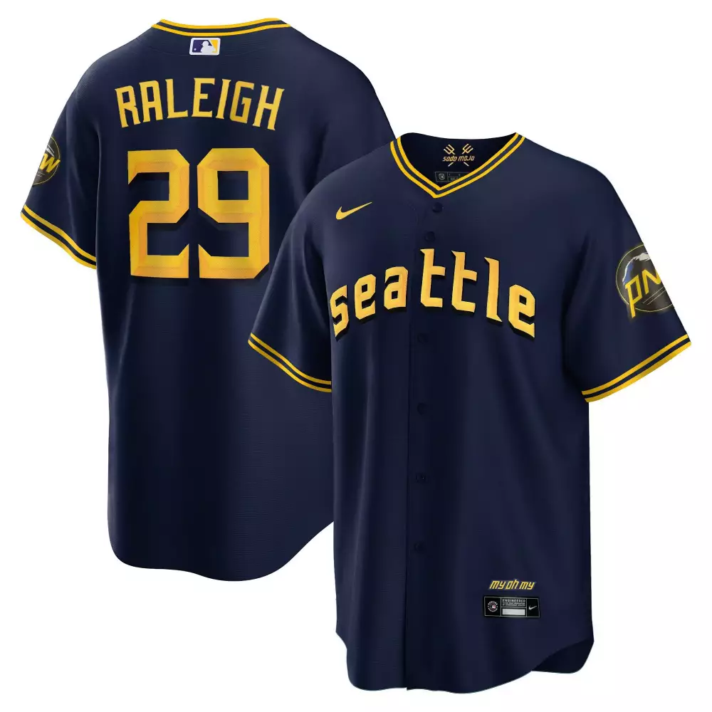 Cal Raleigh 29 Seattle Mariners Jersey Navy Blue Pnw My Oh Men Yellow White Cool
