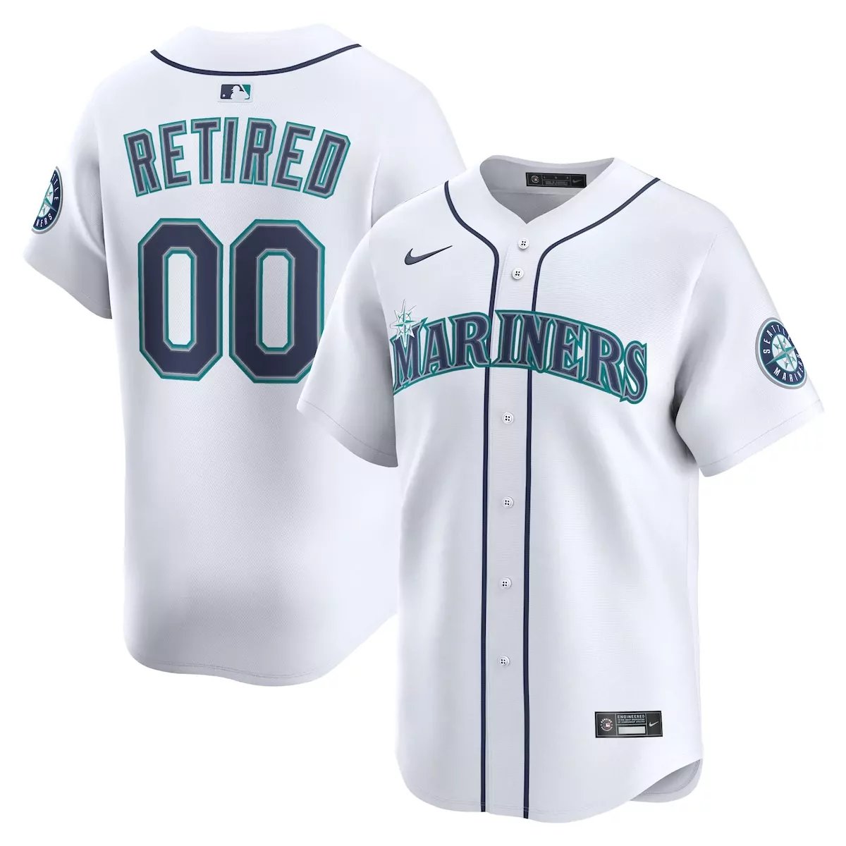 Retired Roster Mariners Jersey White Navy Teal Home Limited