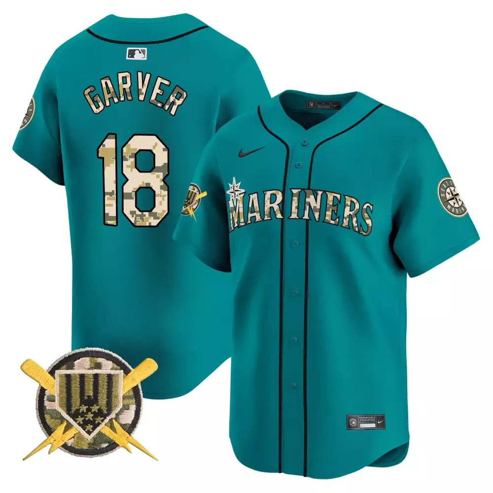 Mitch Garver 18 Mariners Jersey Teal Baseball Bat Lightning Bolt Men Black Tan Camouflage