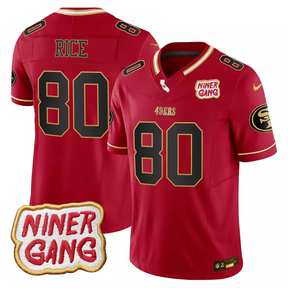 Jerry Rice 80 49ERS Jersey Red Niner Gang Men Gold Black Limited Vapor All Stitched
