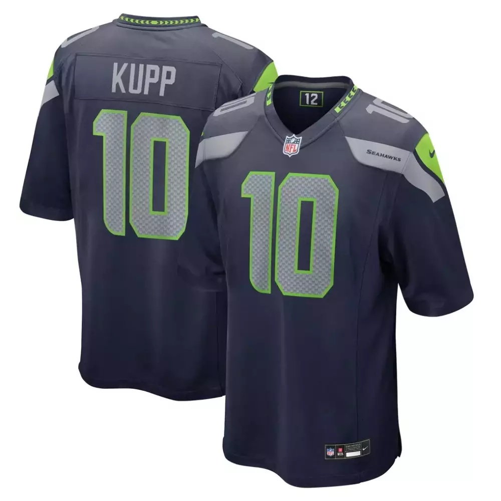 Cooper Kupp 10 Seahawks Jersey Navy Blue Men NFL Neon Green Gray Game