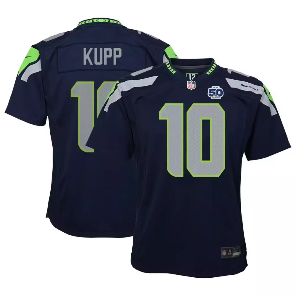 Cooper Kupp 10 Seahawks Jersey Navy 50th Anniversary Men Lime Green Silver White