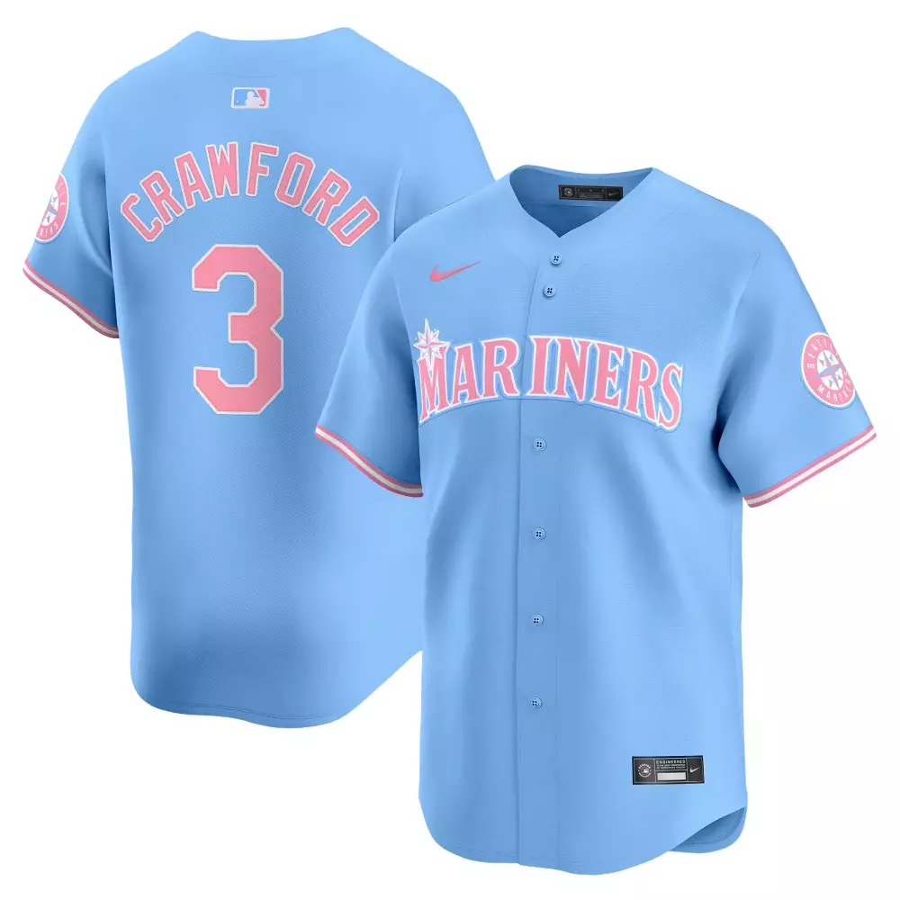 J.p. Crawford 3 Mariners Jersey Light Blue Men Pink White Unisex Vapor Premier Limited