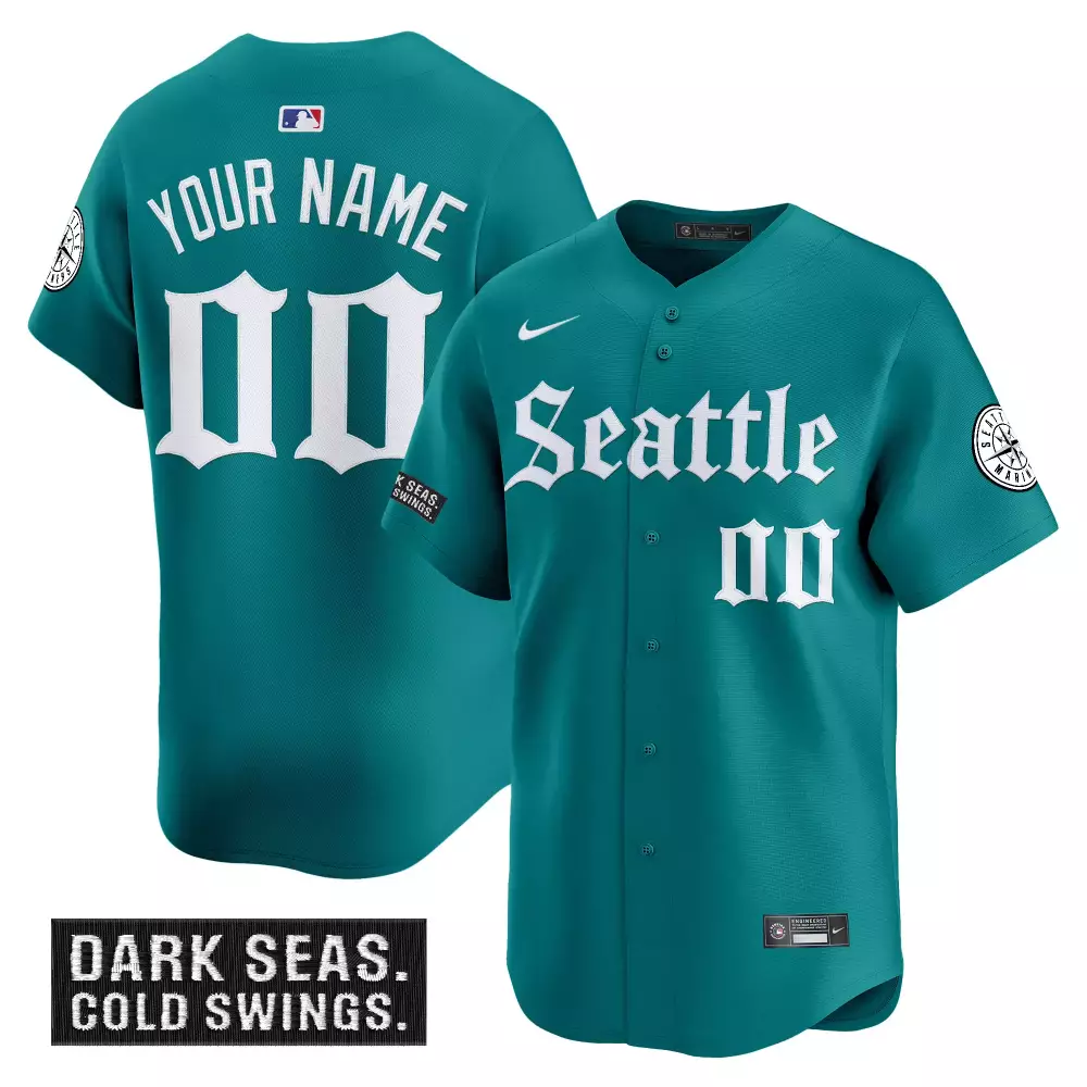 Custom Seattle Mariners Jersey Teal Dark Seas Engineered Men White Vapor Stitched