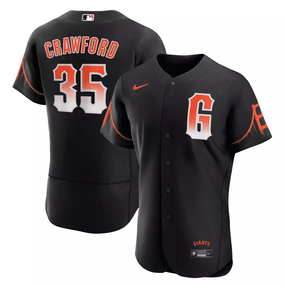 Brandon Crawford 35 Giants Jersey Black Men Orange White All Stitched