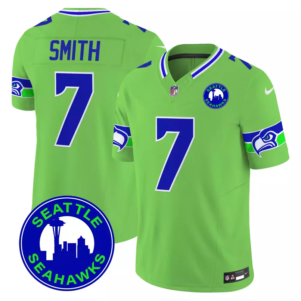 Geno Smith 7 Seattle Seahawks Jersey Lime Green Men NFL Alternate Blue White Vapor