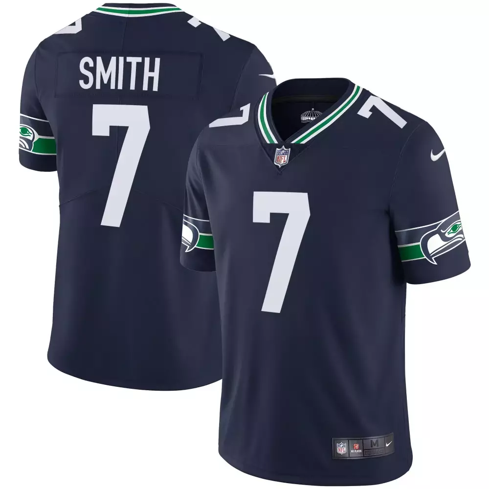 Geno Smith 7 Seattle Seahawks Jersey Navy Blue Men White Green Throwback v2 All Stitched