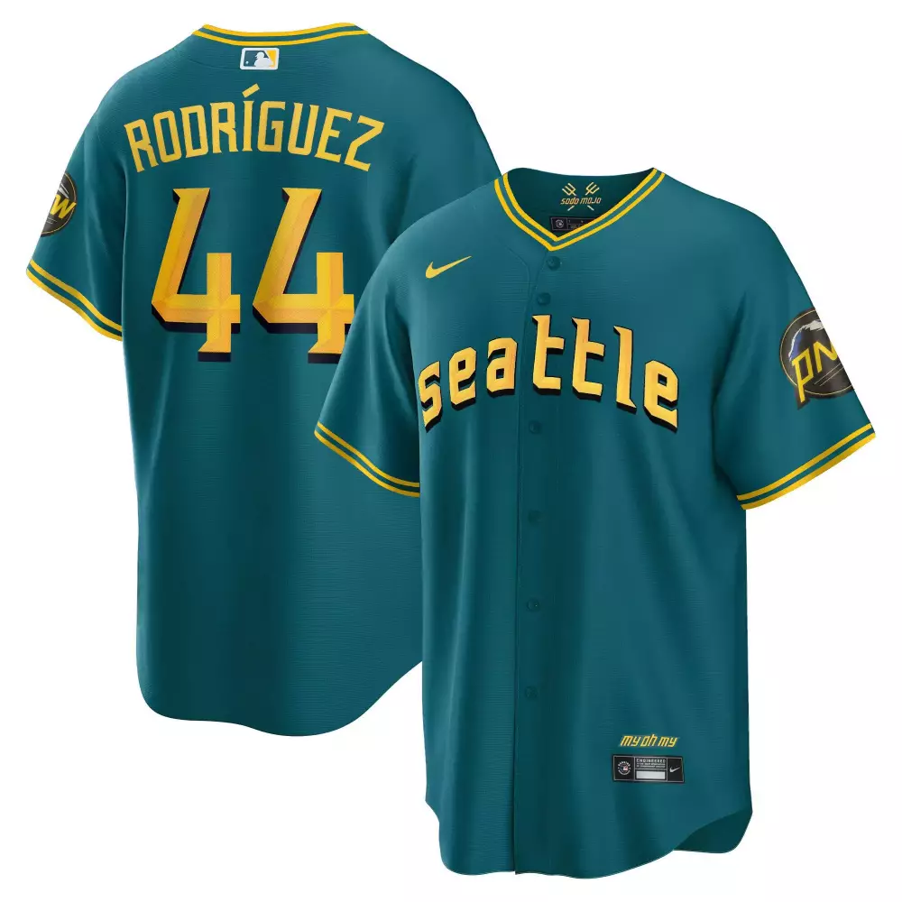 Julio Rodriguez 44 Jersey Teal Seattle Mariners Pnw Men Yellow Gold Cool Collection