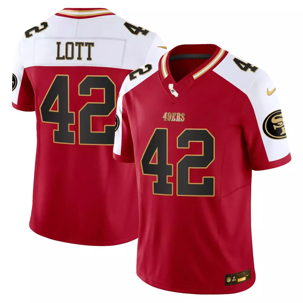 Ronnie Lott 42 49ERS Jersey Red Standard Alternate White Gold Vapor All Stitched