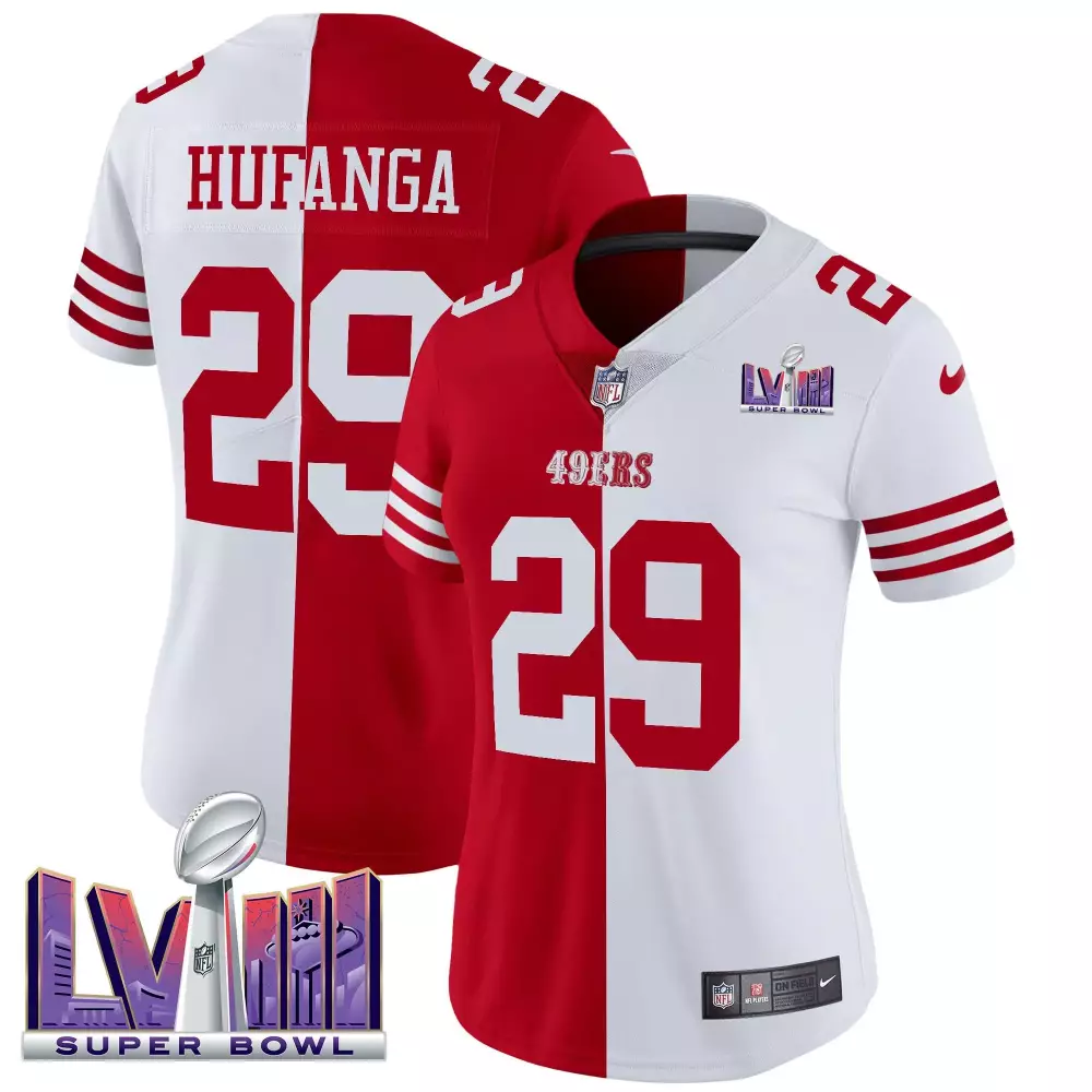 Talanoa Hufanga 29 49ERS Jersey Red Super Bowl Lvii Men Split Design White Vapor