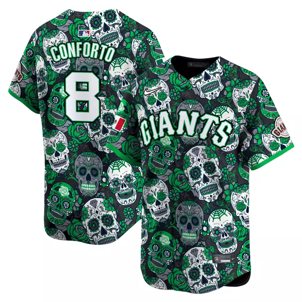 Michael Conforto 8 Giants Jersey Green Mexico Flag Men Sugar Skull Custom Design