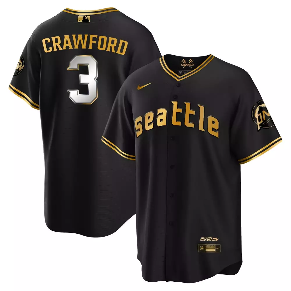 J.p. Crawford 3 Seattle Mariners Jersey Black My Oh Men Gold White Cool Base All