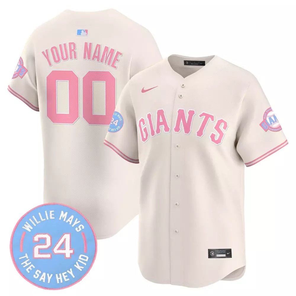 Custom Giants Jersey Cream Willie Mays Authentic Collection Men Pink Vapor Premier