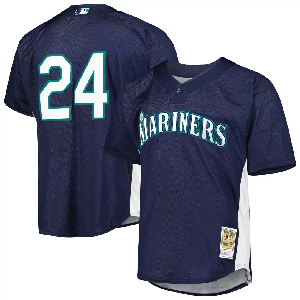 Julio Rodriguez 24 Mariners Jersey Navy Mitchell Ness Men White Teal Cooperstown