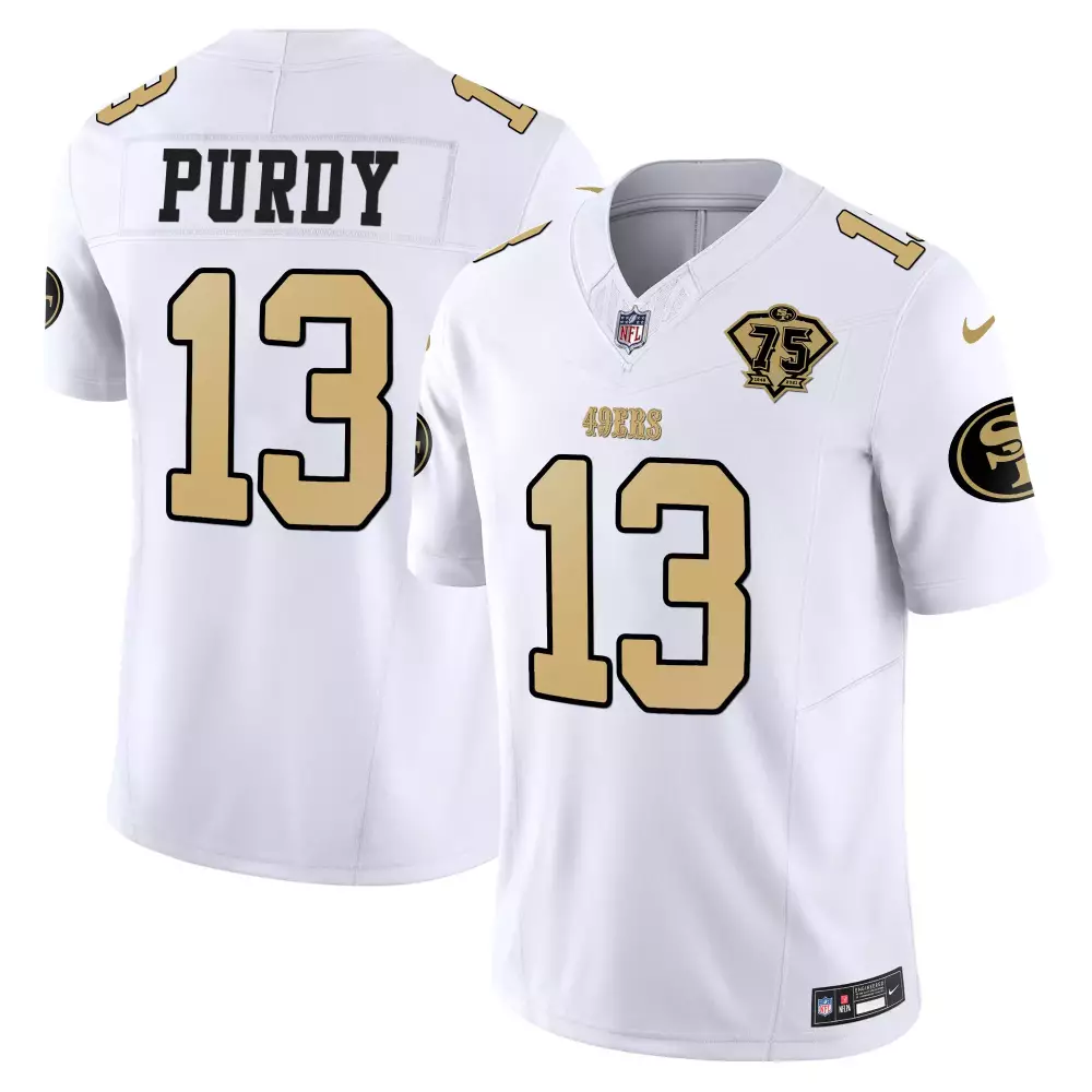 Brock Purdy 13 49ERS Jersey White 75th Anniversary Men Gold Stitched