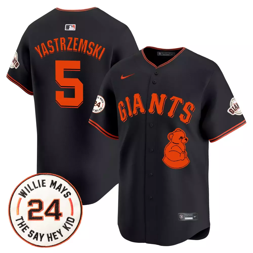 Yastrzemski 5 Giants Jersey Black Men Orange Vapor Premier Limited v4 All Stitched