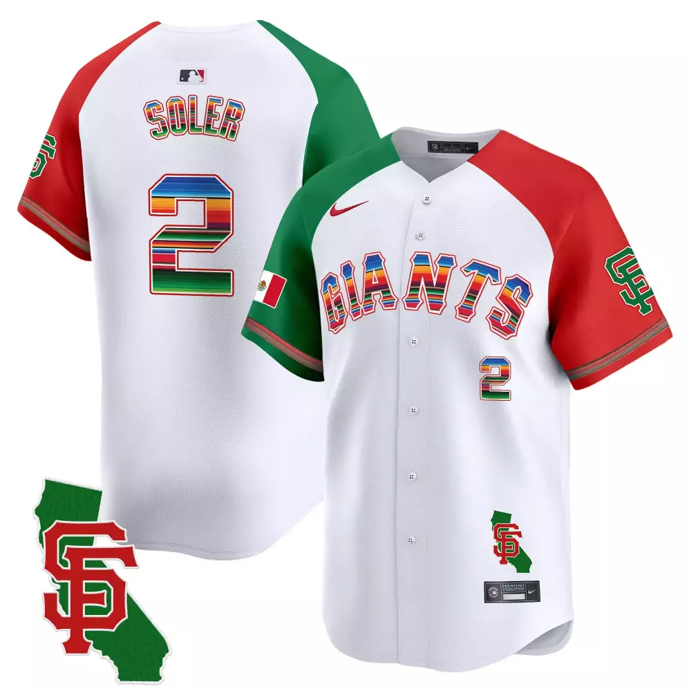 Jorge Soler 2 Giants Jersey White California Outline SF Men Split Custom Design Green