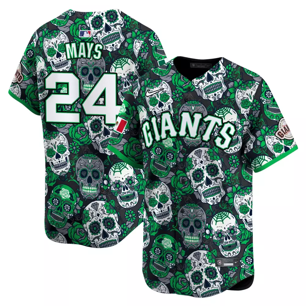 Cade Mays 24 Giants Jersey Black Day Of The Dead Full Dye Custom Design Green White