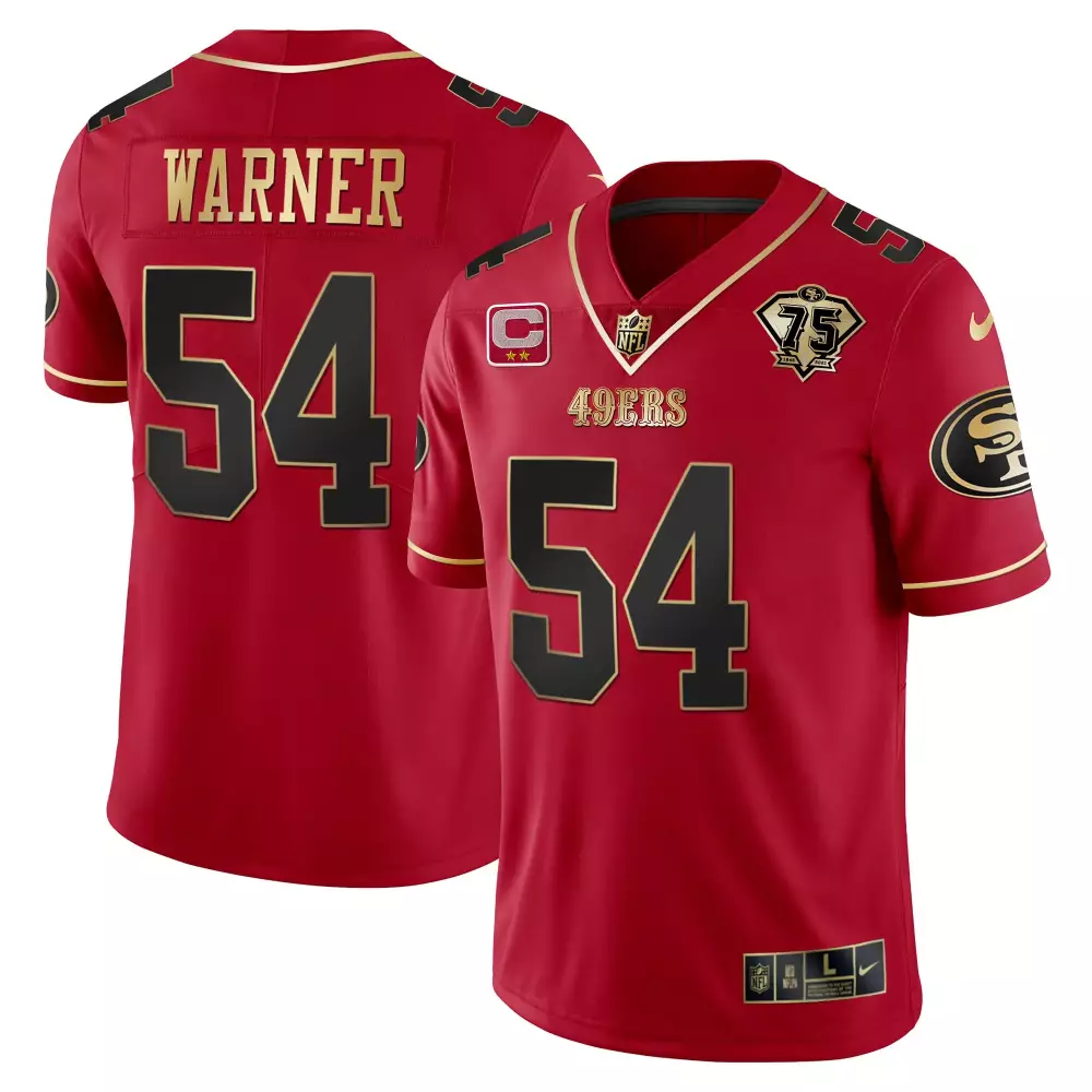 Fred Warner 54 49ERS Jersey Red 75th Anniversary Men Authentic Gold Black All Stitched