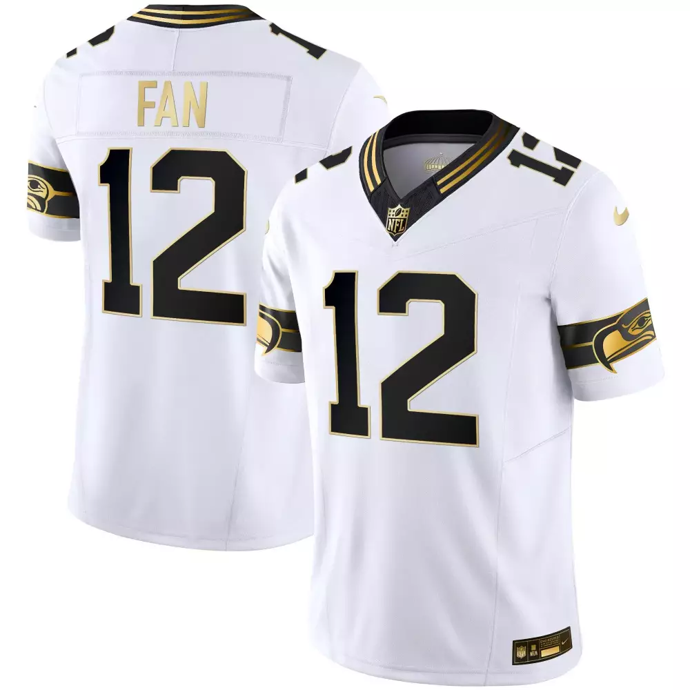 Seattle Seahawks 12 Jersey White Men Team Issue Alternate Black Gold Throwback Vapor