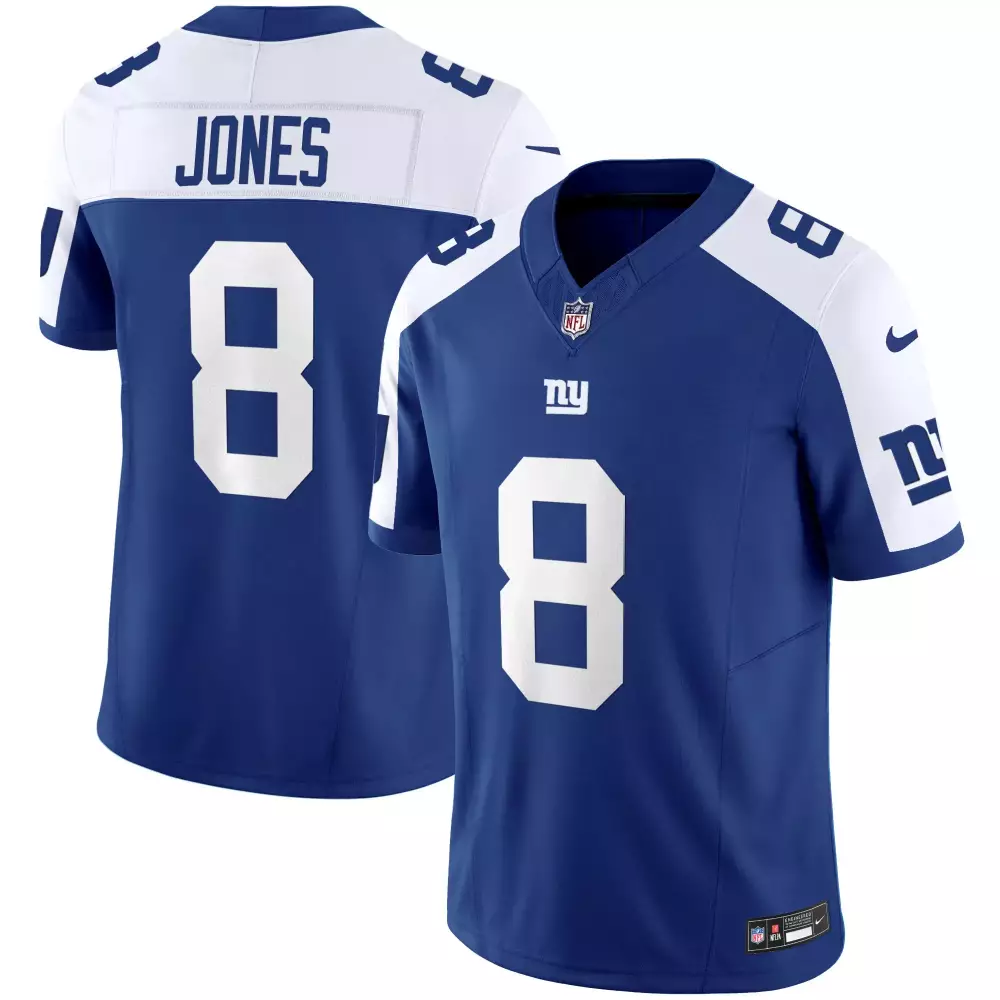 Jones 8 New York Giants Jersey Blue Men Game White Alternate Vapor Limited All Stitched