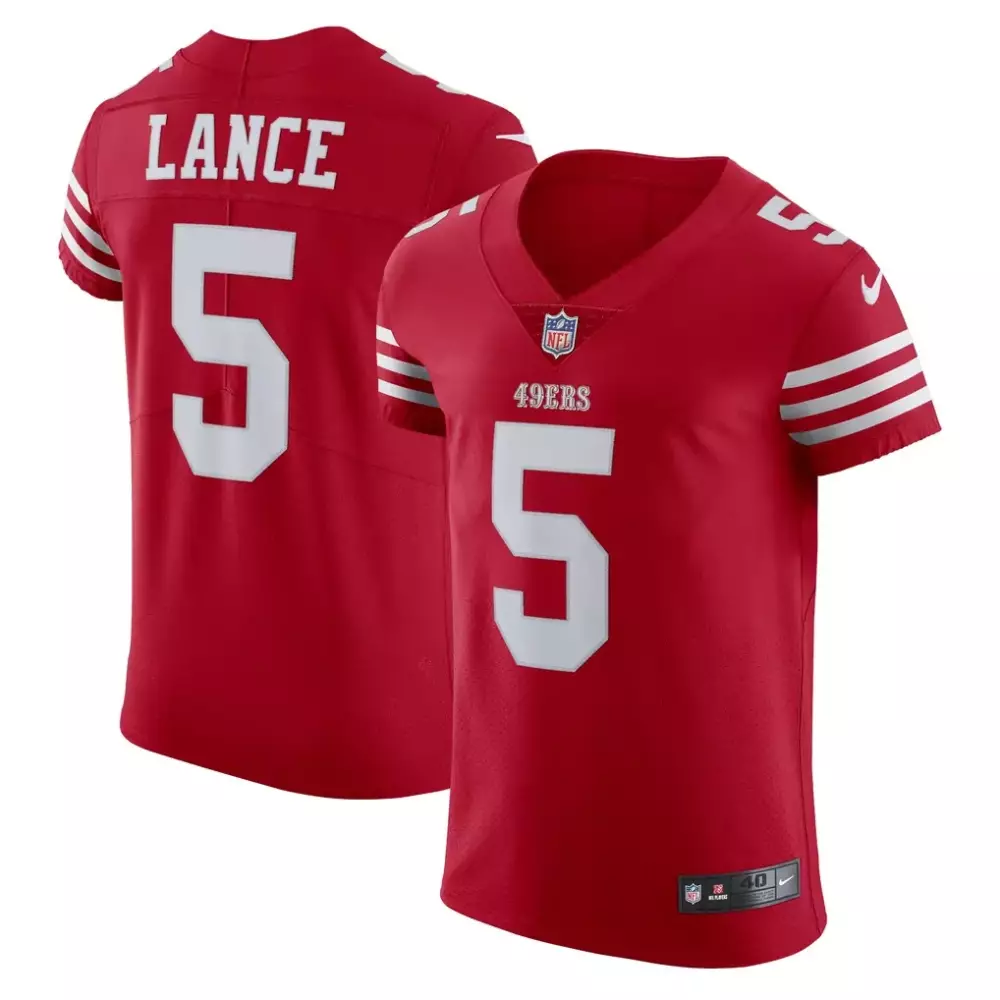 Trey Lance 5 49ERS Jersey Red Men Standard White Vapor Elite