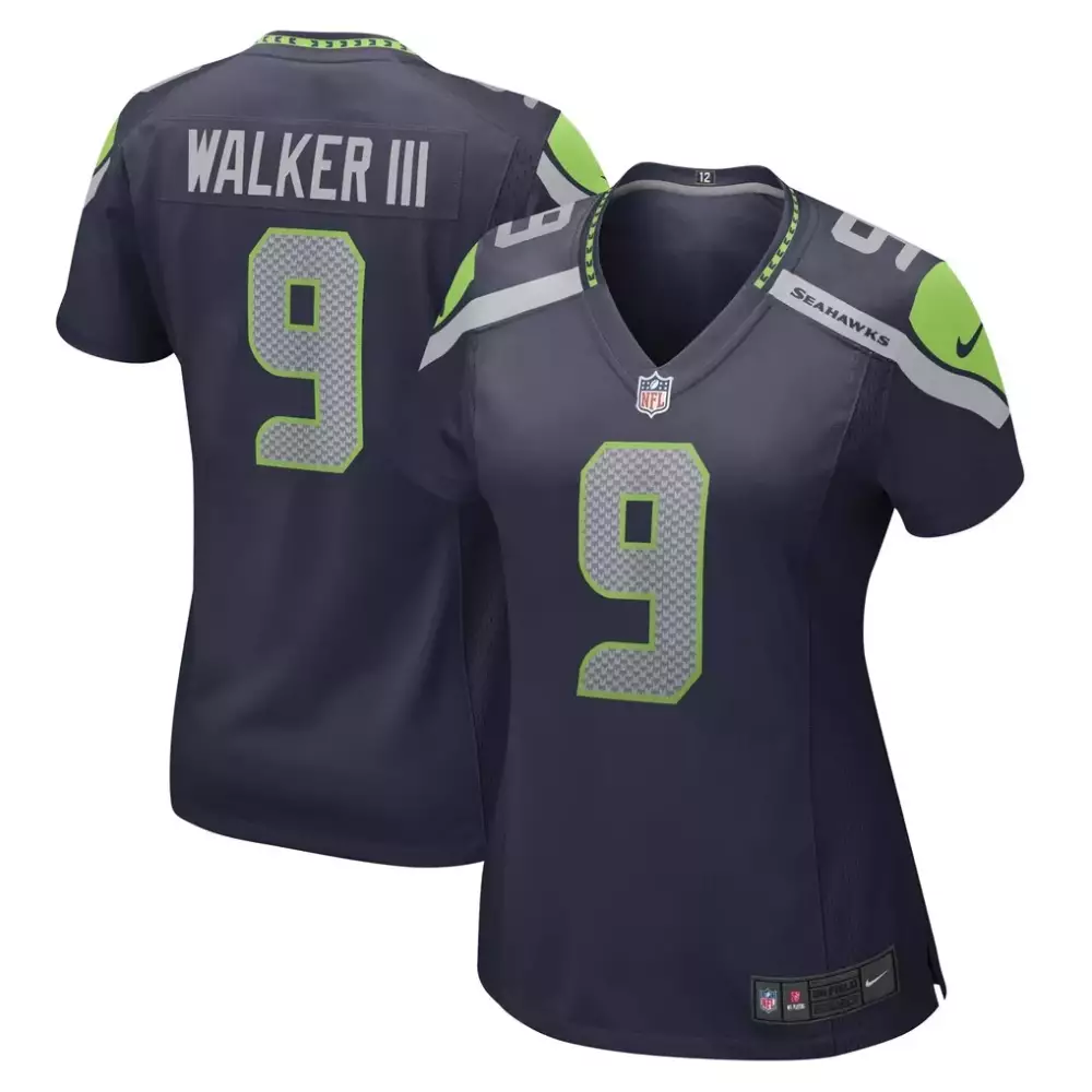 Kenneth Walker 9 Seahawks Jersey Navy Blue Women Neon Green Gray