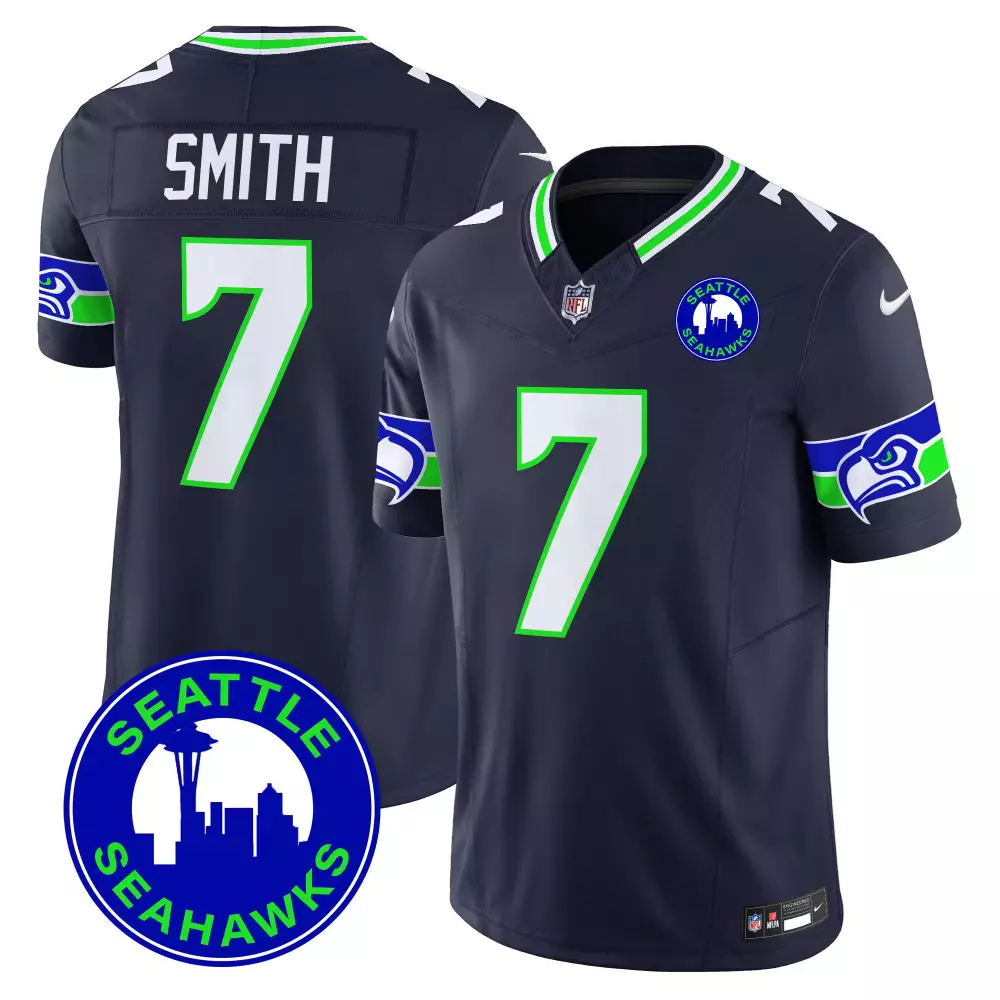 Geno Smith 7 Seattle Seahawks Jersey Navy Blue Men Replica Green White Vapor Limited