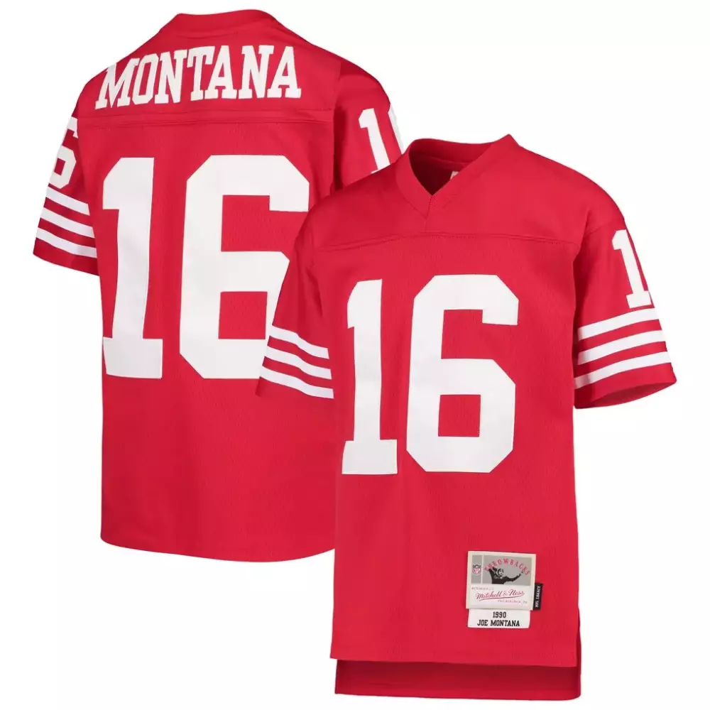 Joe Montana 16 Jersey Red Throwback San Francisco 49ers Mitchell Ness Men White Legacy