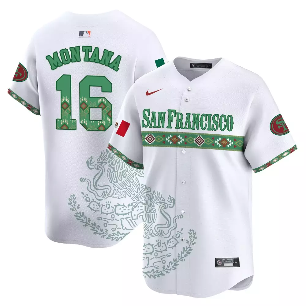 Joe Montana 16 San Francisco Jersey White Mexican Heritage Flag Men Split Design