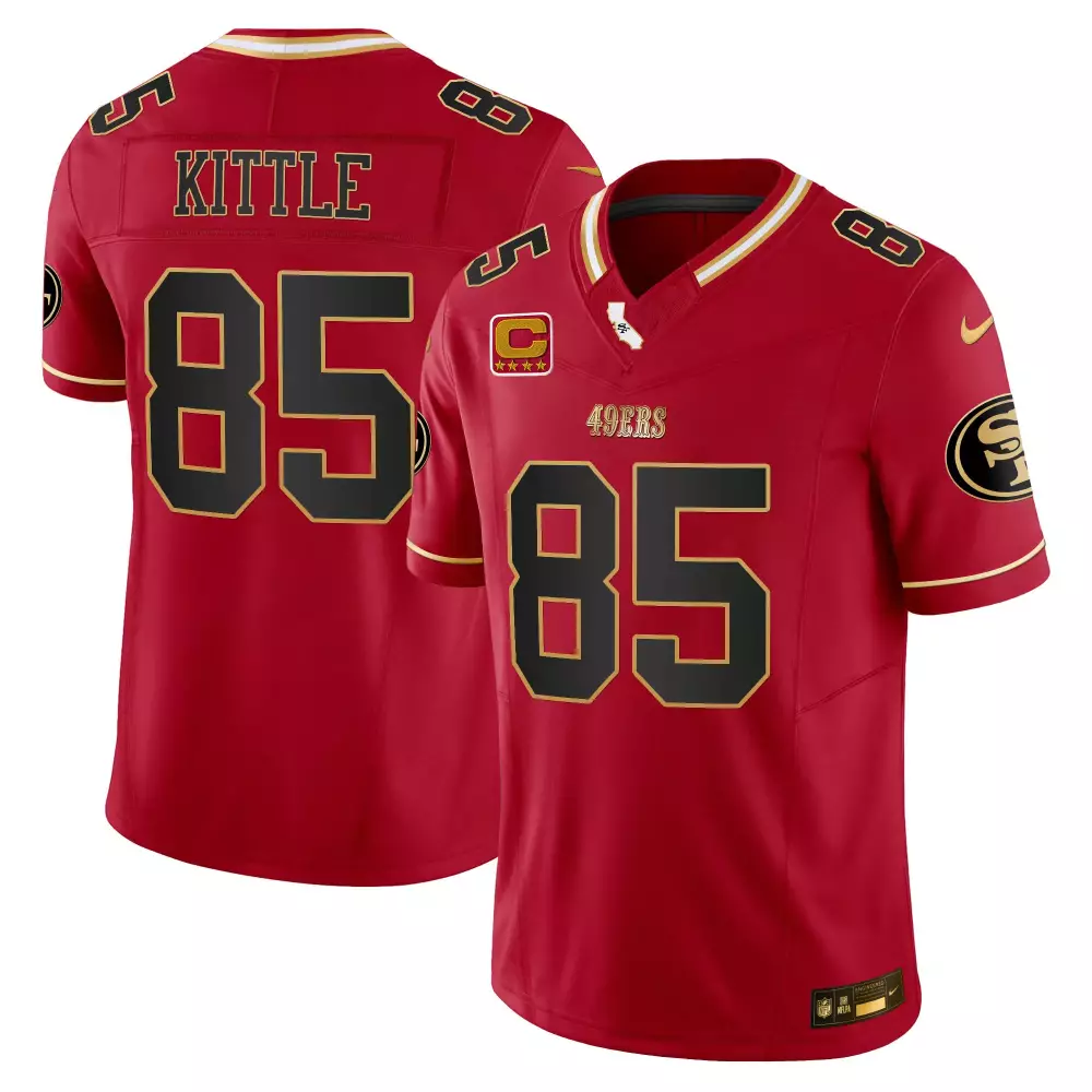 George Kittle 85 49ERS Jersey Red NFC Championship 2023 Men Black Gold Limited Vapor