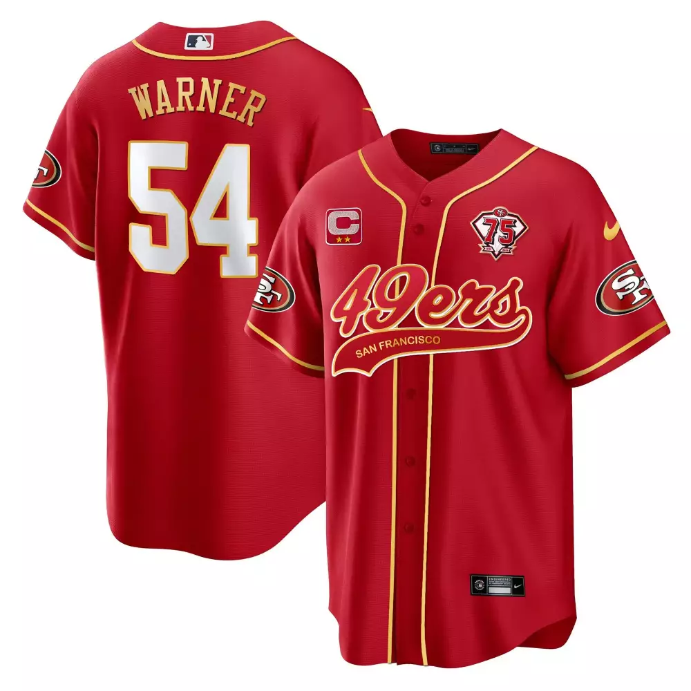 Fred Warner 54 Jersey Red San Francisco 49ers 75th Anniversary Captains Men Gold
