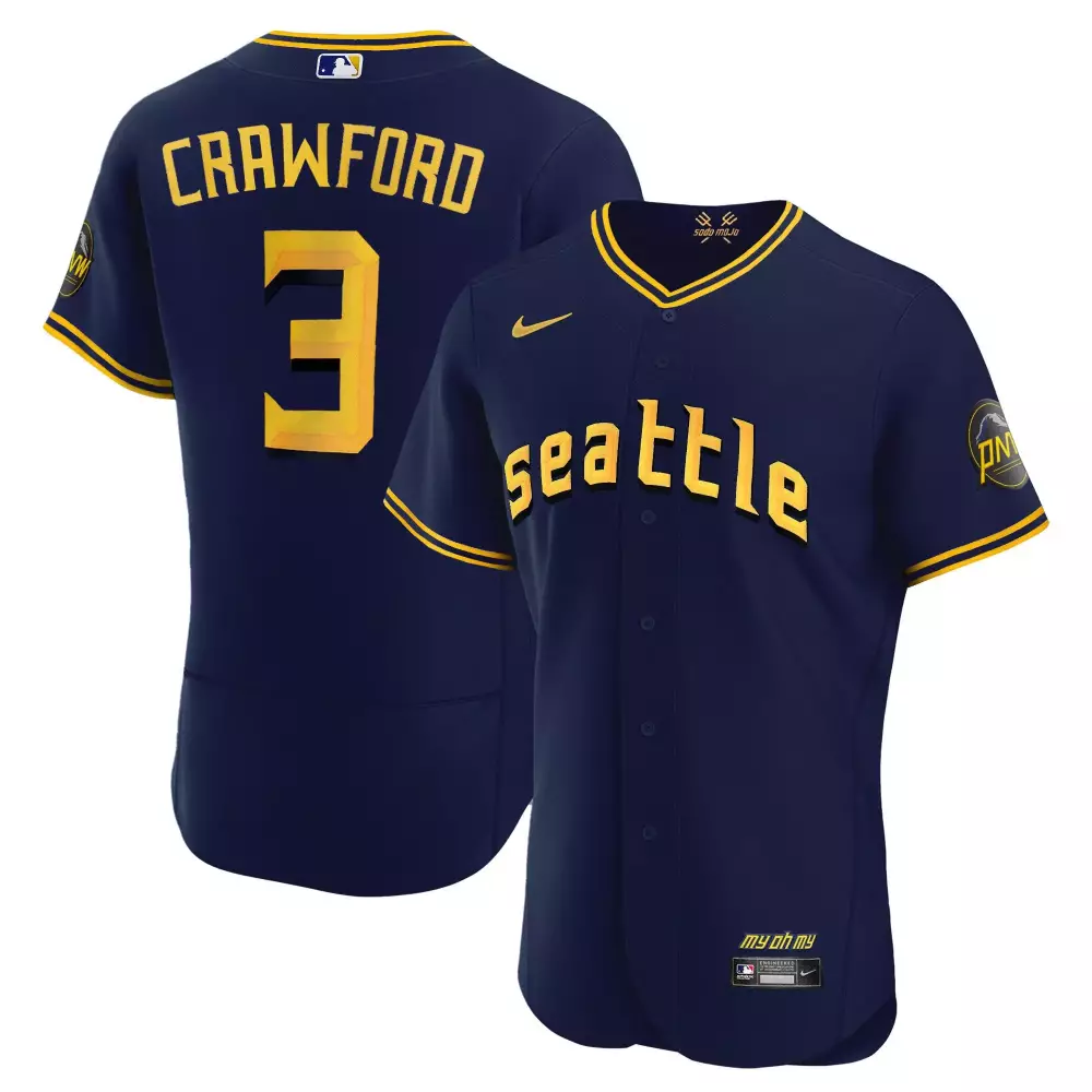 J.p. Crawford 3 Seattle Mariners Jersey Navy Blue Pnw Men Yellow Flex Collection