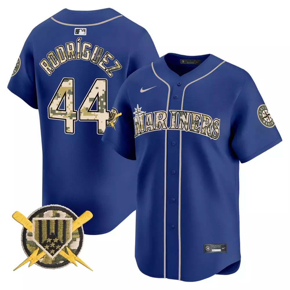 Julio Rodriguez 44 Mariners Jersey Royal Blue Camo Baseball Bats Lightning Bolts