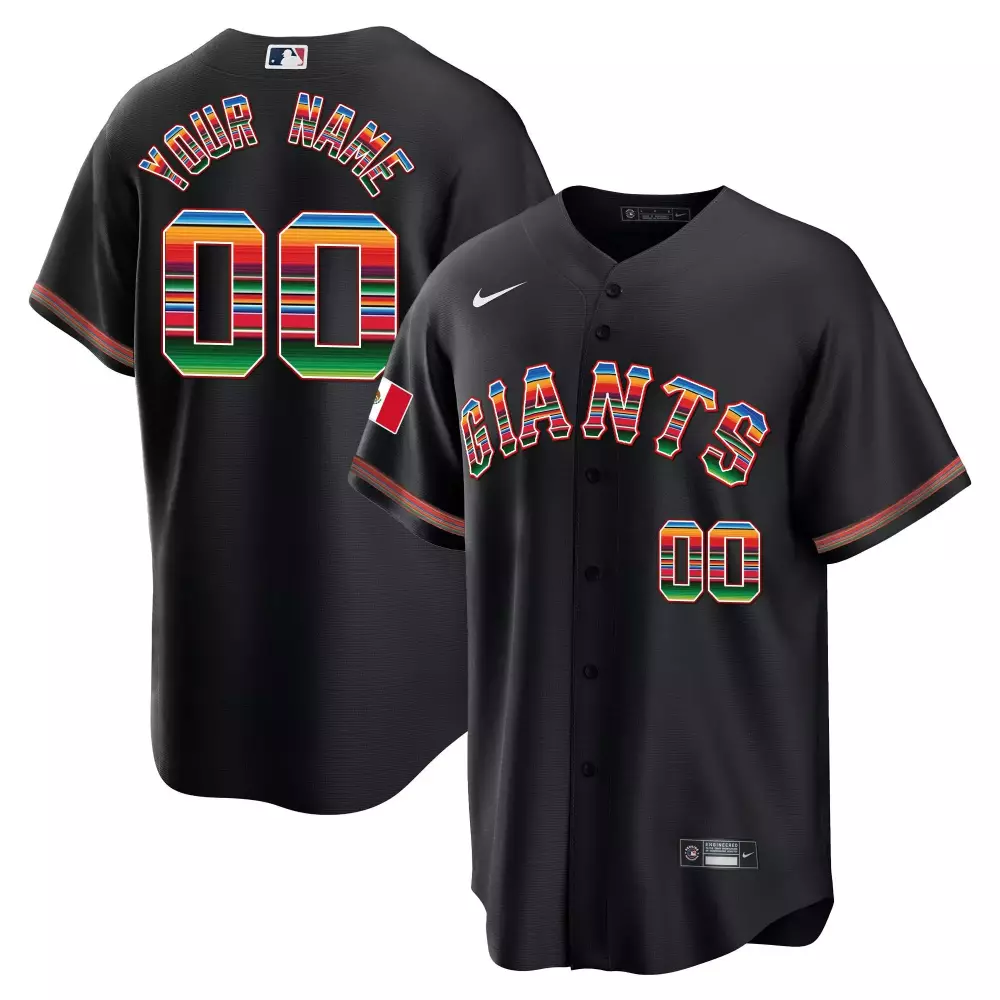 Custom Giants Jersey Black Day Of The Dead Mexico Flag Red Green Blue Yellow White